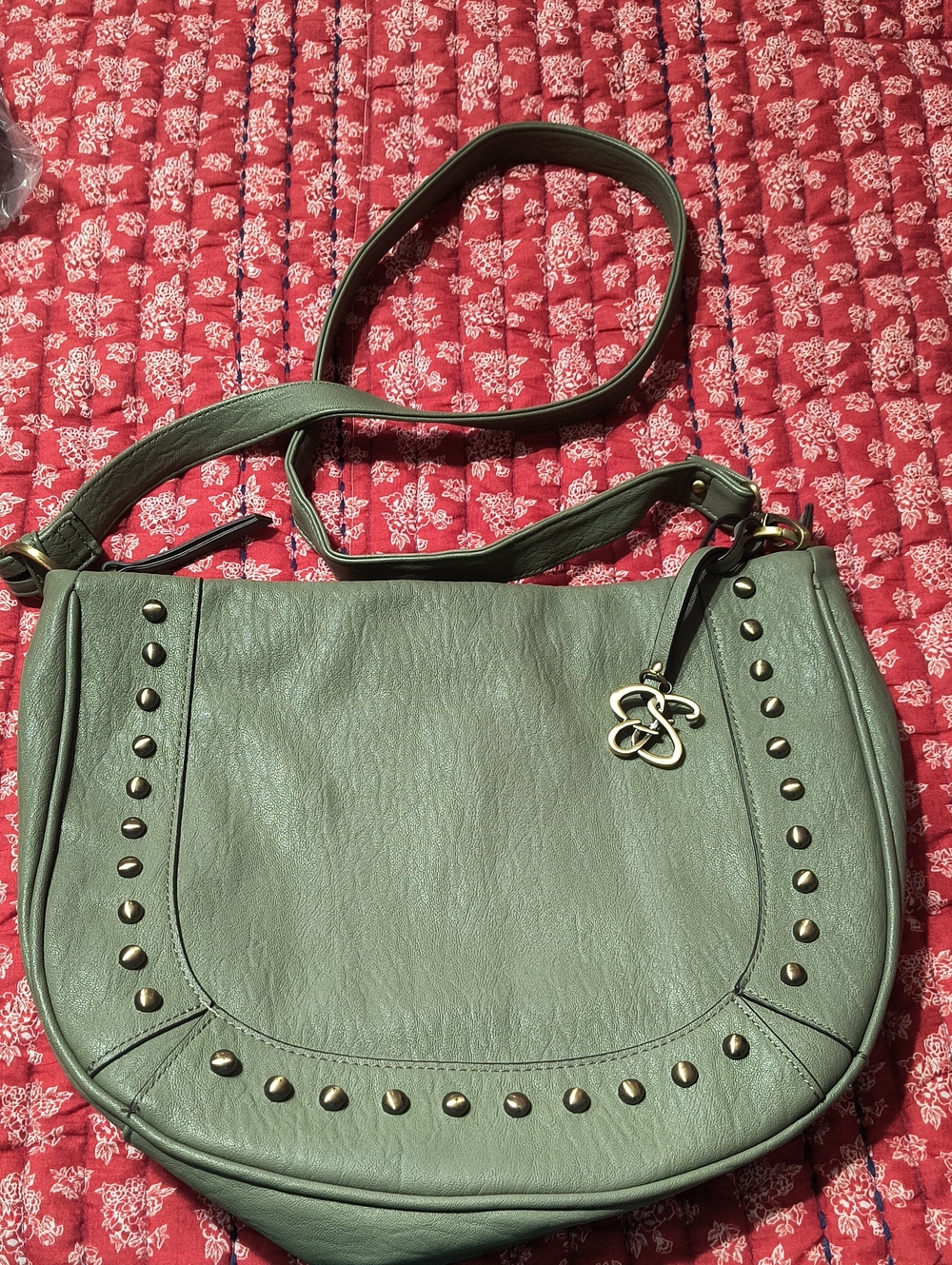 Jessica Simpson NEW Olive Green Studded Shoulder Bag with Charm